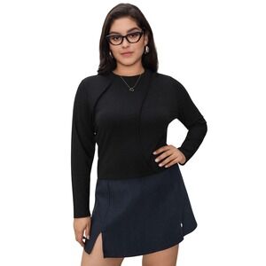 Cider Round Neckline Solid‎ Long Sleeve Tee Curve Plus Snug Fit 4XL Black NWT